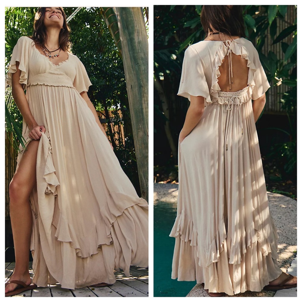 Free-Est People Malta Maxi Dress XS French Oak Boho Cottagecore Wedding